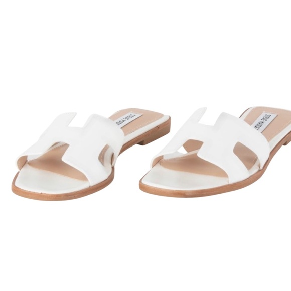 STEVE MADDEN • Hawthorne White Leather Sandals Slides - Picture 5 of 8